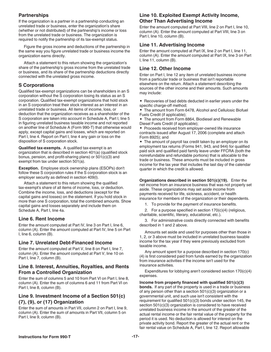 Instructions for IRS Form 990-T Exempt Organization Business Income Tax Return (And Proxy Tax Under Section 6033(E)), Page 17