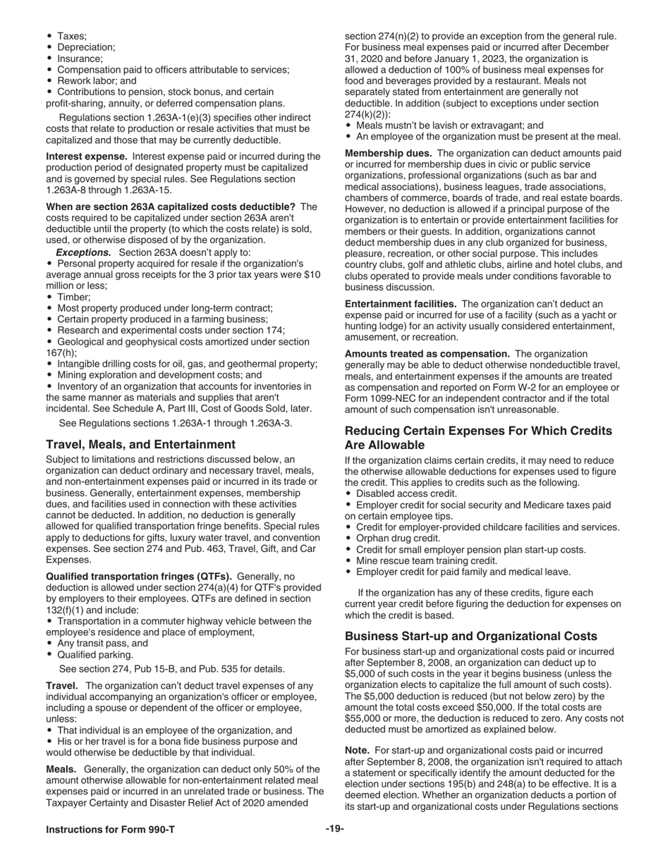 Instructions for IRS Form 990-T Exempt Organization Business Income Tax Return (And Proxy Tax Under Section 6033(E)), Page 19