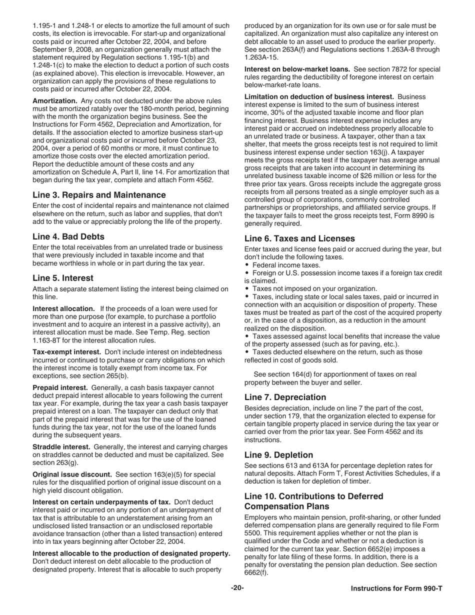 Instructions for IRS Form 990-T Exempt Organization Business Income Tax Return (And Proxy Tax Under Section 6033(E)), Page 20