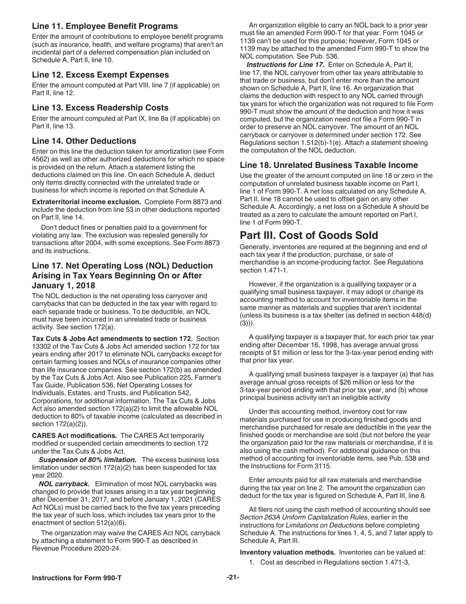 Instructions for IRS Form 990-T Exempt Organization Business Income Tax Return (And Proxy Tax Under Section 6033(E)), Page 21