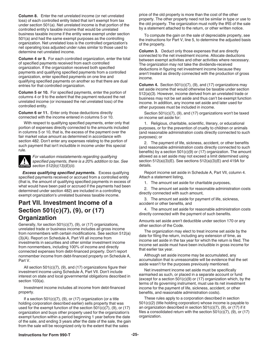 Instructions for IRS Form 990-T Exempt Organization Business Income Tax Return (And Proxy Tax Under Section 6033(E)), Page 25