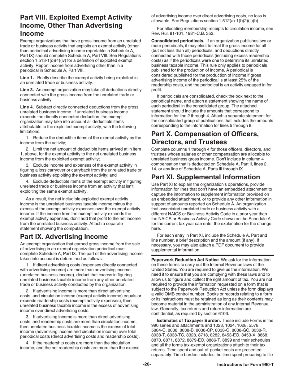 Instructions for IRS Form 990-T Exempt Organization Business Income Tax Return (And Proxy Tax Under Section 6033(E)), Page 26