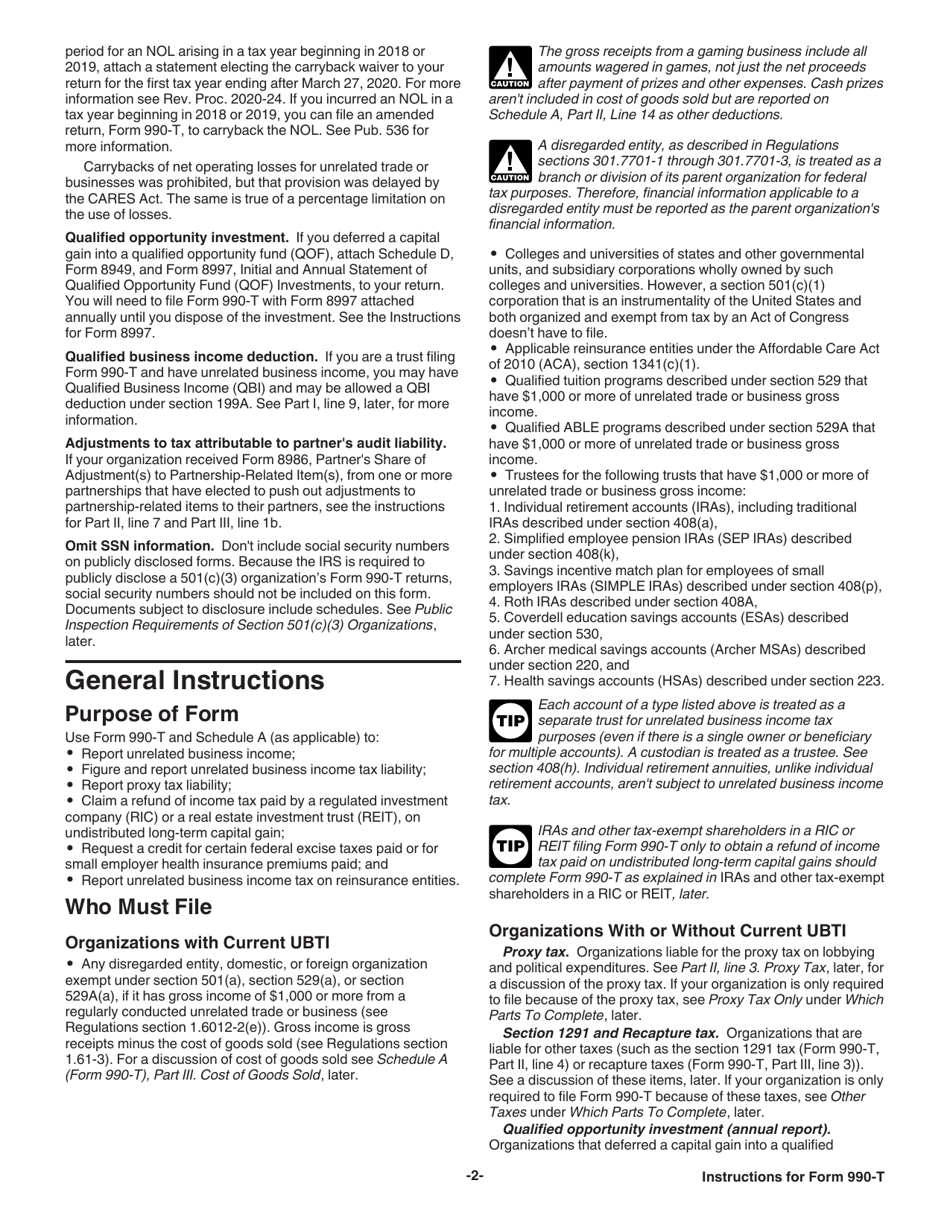 Instructions for IRS Form 990-T Exempt Organization Business Income Tax Return (And Proxy Tax Under Section 6033(E)), Page 2
