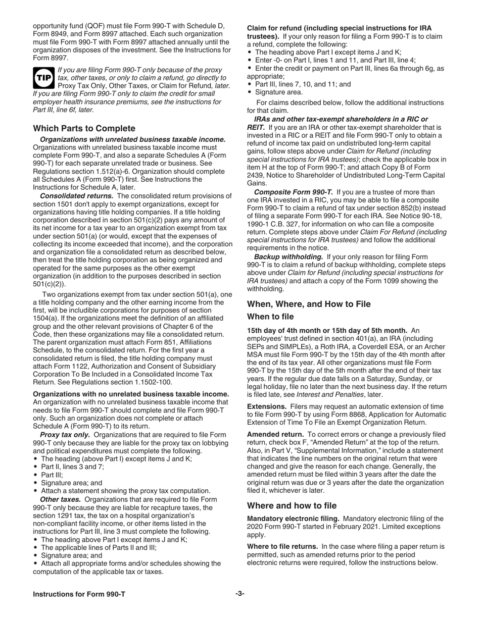 Instructions for IRS Form 990-T Exempt Organization Business Income Tax Return (And Proxy Tax Under Section 6033(E)), Page 3