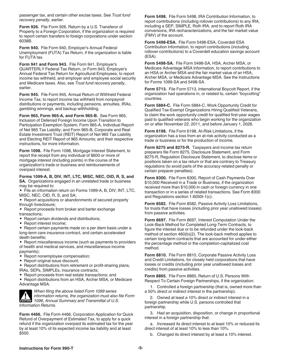 Instructions for IRS Form 990-T Exempt Organization Business Income Tax Return (And Proxy Tax Under Section 6033(E)), Page 5