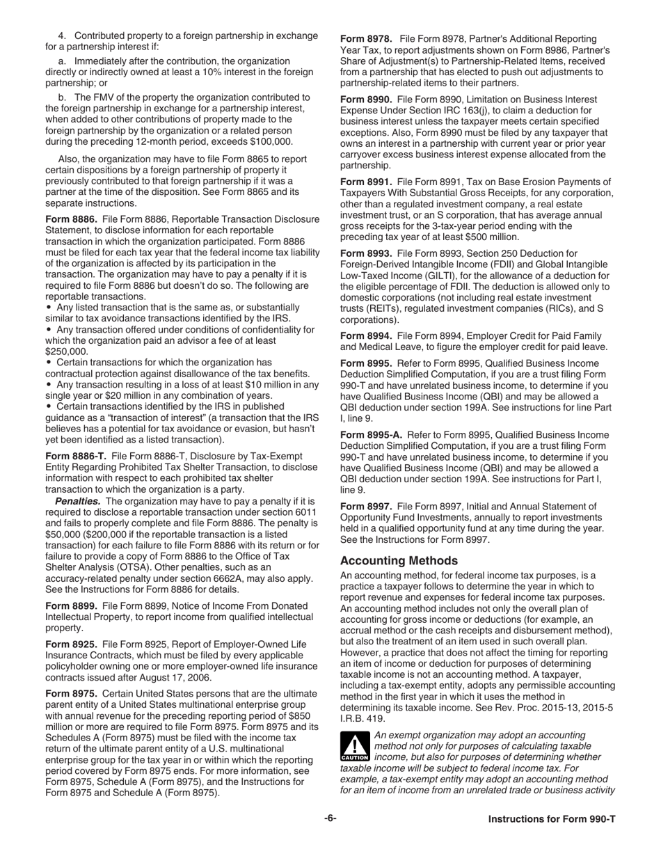 Instructions for IRS Form 990-T Exempt Organization Business Income Tax Return (And Proxy Tax Under Section 6033(E)), Page 6