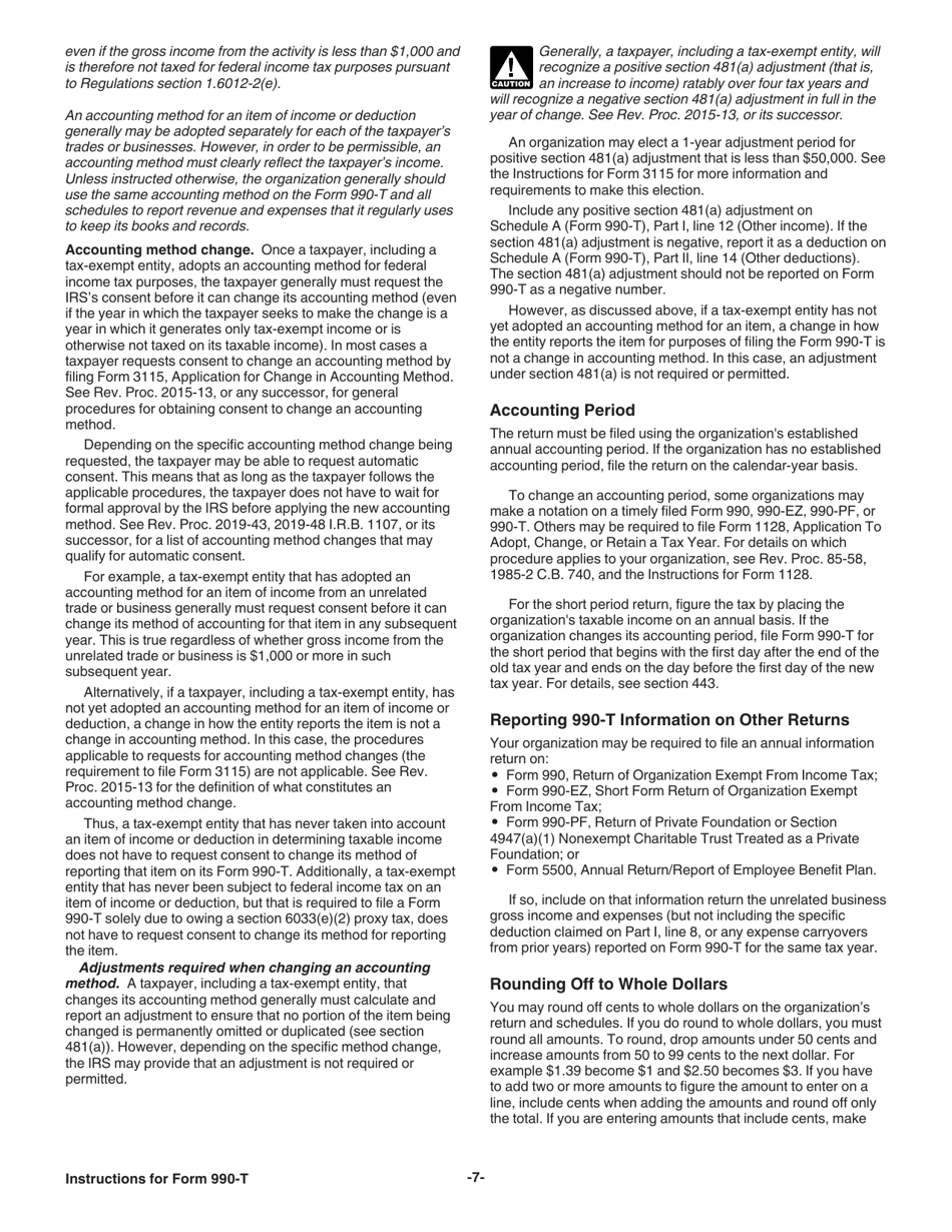 Instructions for IRS Form 990-T Exempt Organization Business Income Tax Return (And Proxy Tax Under Section 6033(E)), Page 7