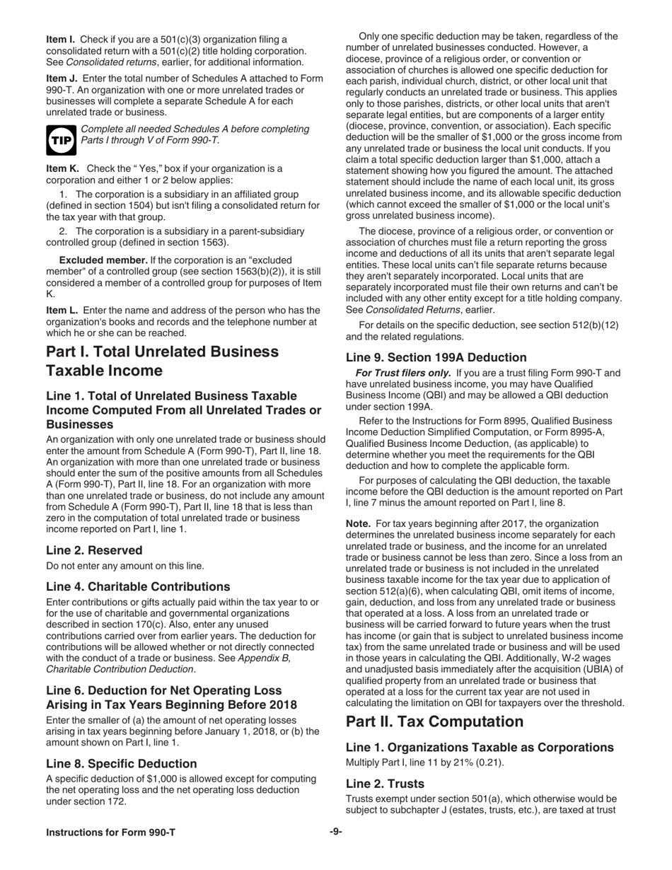 Instructions for IRS Form 990-T Exempt Organization Business Income Tax Return (And Proxy Tax Under Section 6033(E)), Page 9