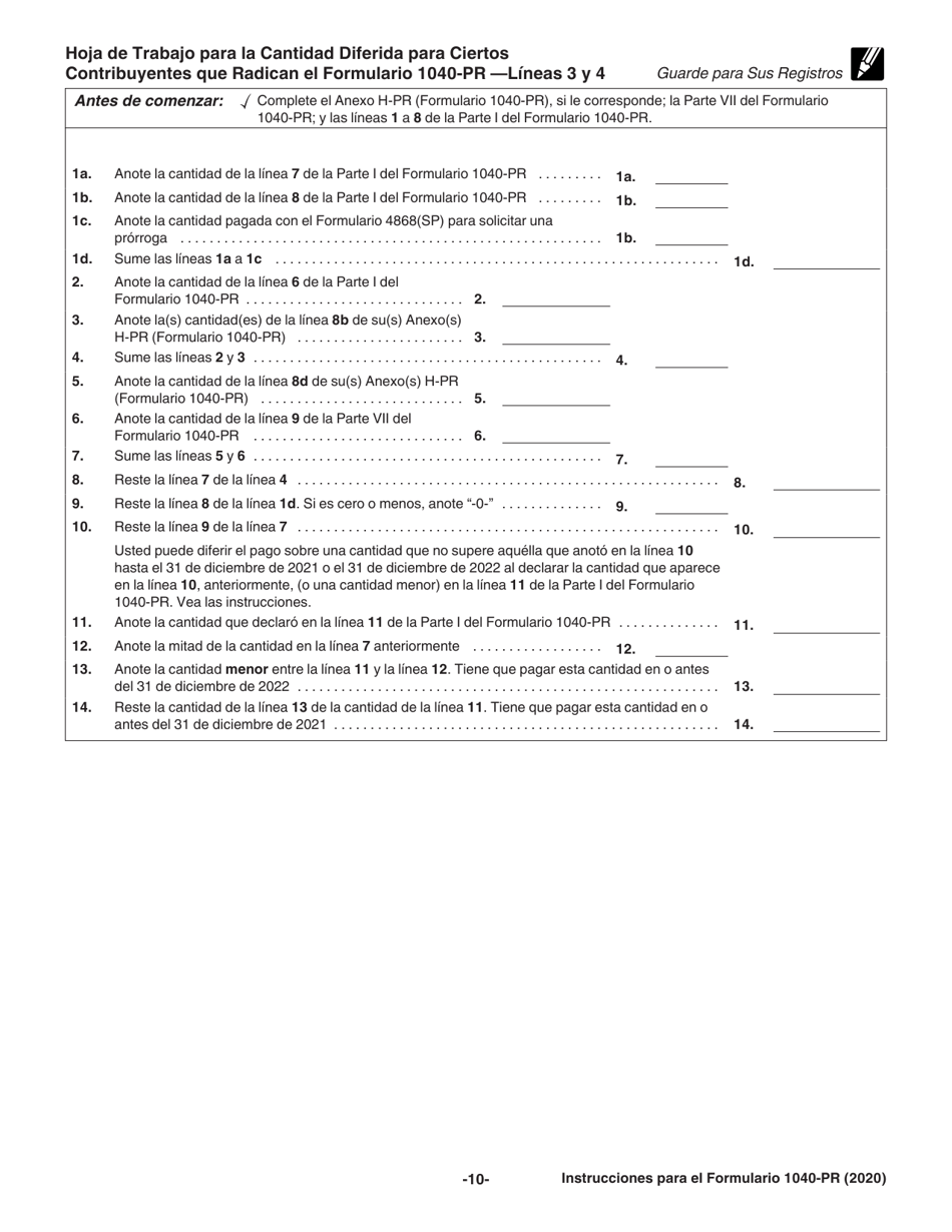 Instrucciones para IRS Formulario 1040-PR Planilla Para La Declaracion De La Contribucion Federal Sobre El Trabajo Por Cuenta Propia (Incluyendo El Credito Tributario Adicional Por Hijos Para Residentes Bona Fide De Puerto Rico) (Puerto Rican Spanish), Page 10