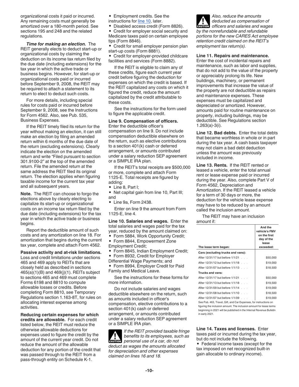 Instructions for IRS Form 1120-REIT U.S. Income Tax Return for Real Estate Investment Trusts, Page 10