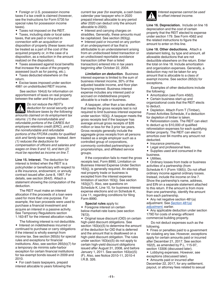 Instructions for IRS Form 1120-REIT U.S. Income Tax Return for Real Estate Investment Trusts, Page 11