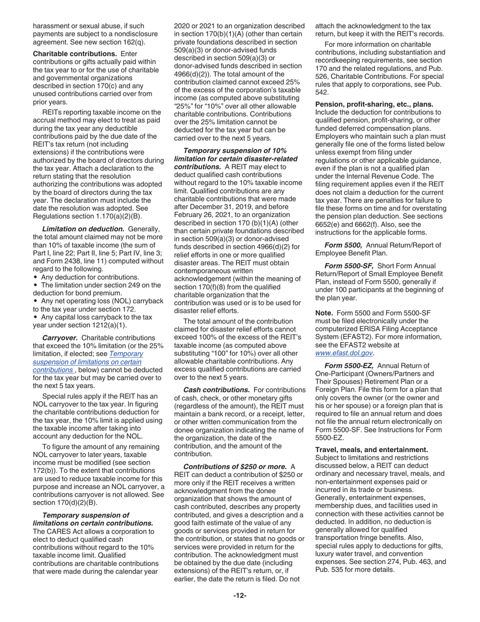 Instructions for IRS Form 1120-REIT U.S. Income Tax Return for Real Estate Investment Trusts, Page 12