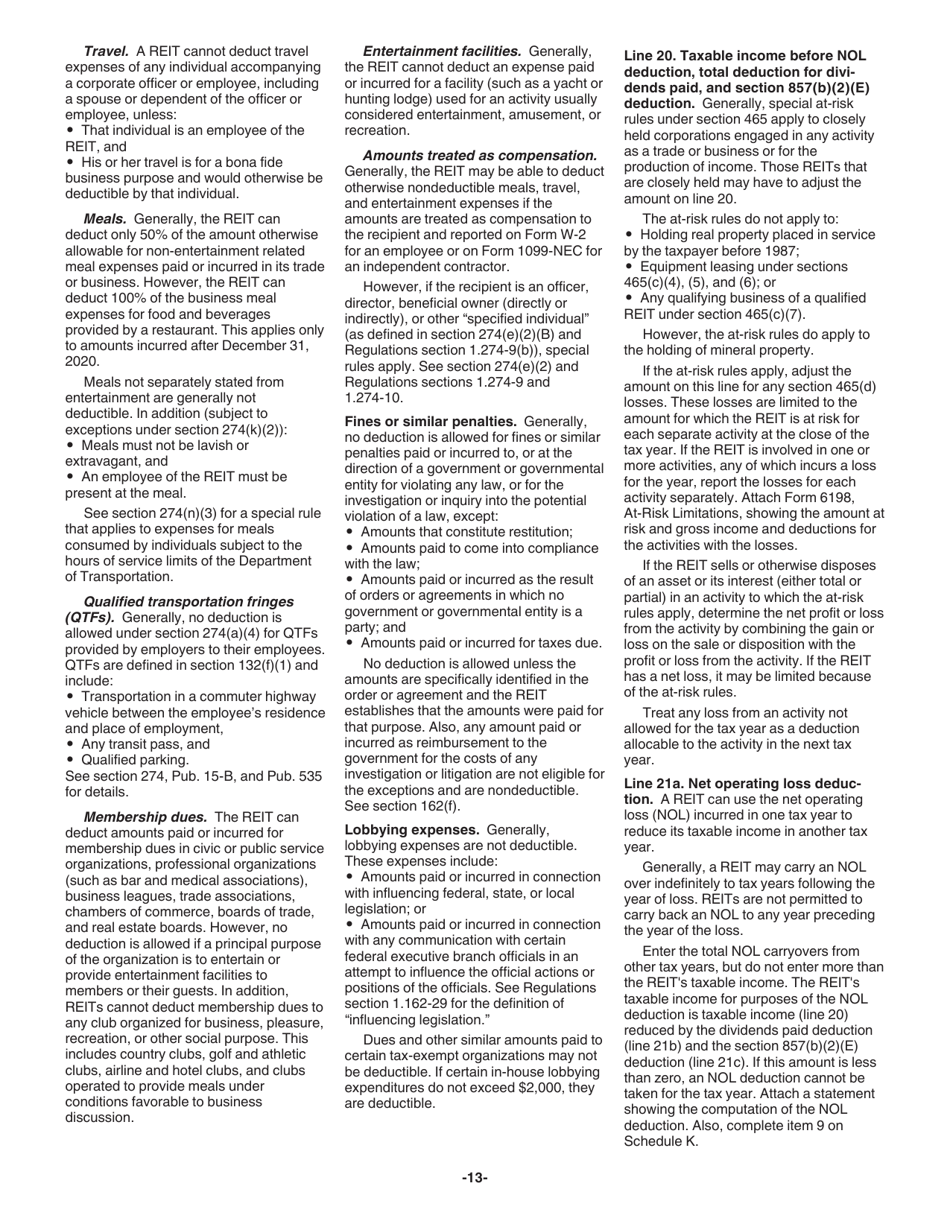 Instructions for IRS Form 1120-REIT U.S. Income Tax Return for Real Estate Investment Trusts, Page 13