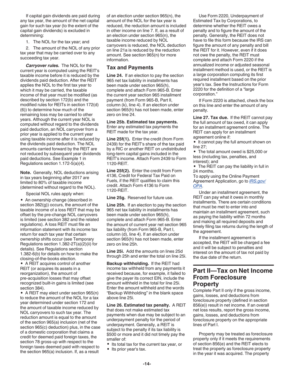 Instructions for IRS Form 1120-REIT U.S. Income Tax Return for Real Estate Investment Trusts, Page 14