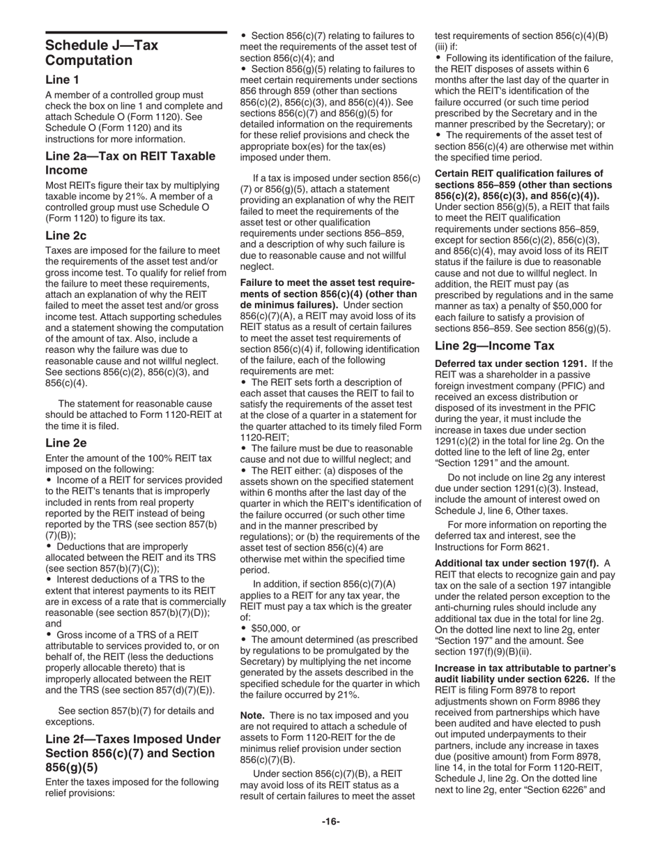 Instructions for IRS Form 1120-REIT U.S. Income Tax Return for Real Estate Investment Trusts, Page 16