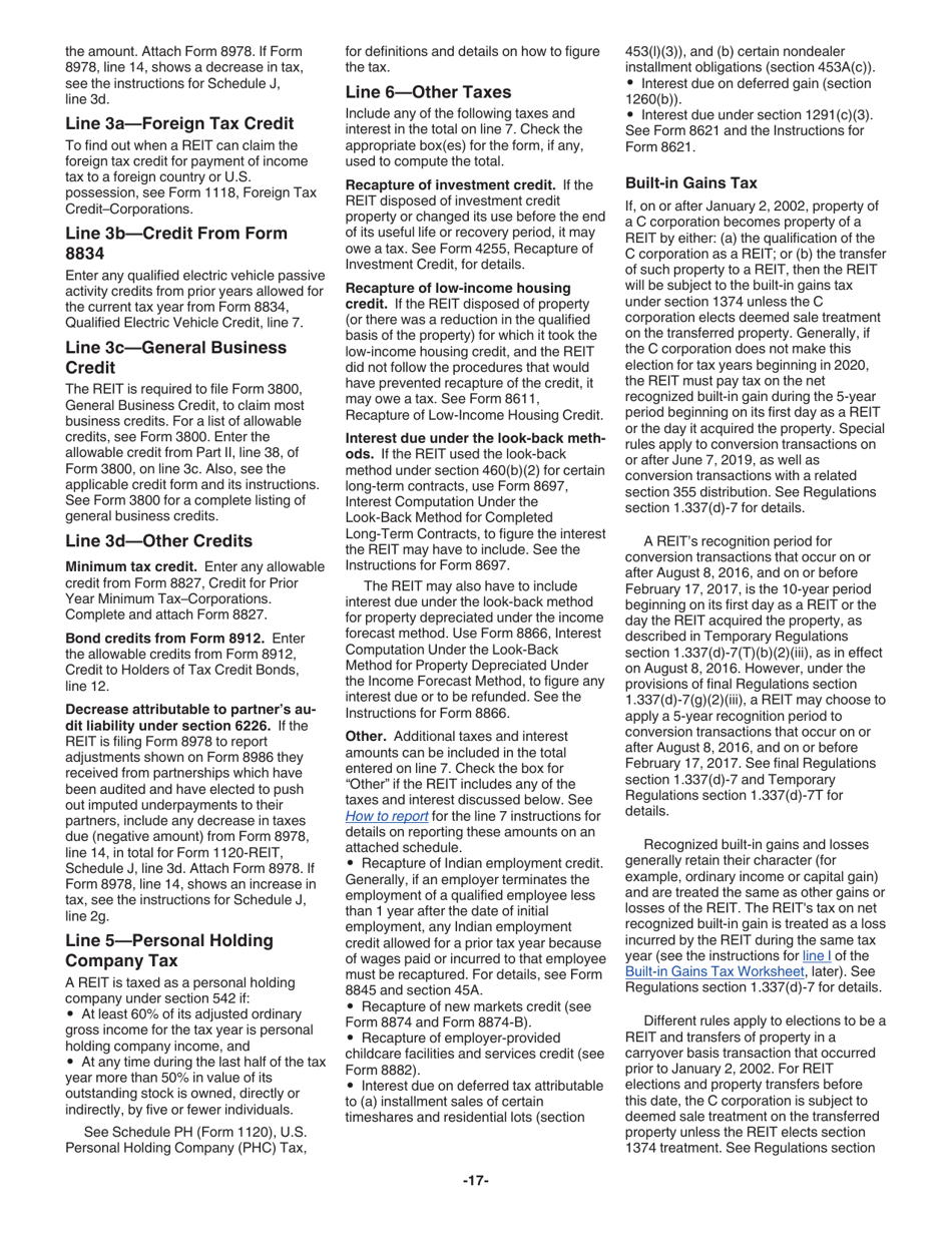Instructions for IRS Form 1120-REIT U.S. Income Tax Return for Real Estate Investment Trusts, Page 17