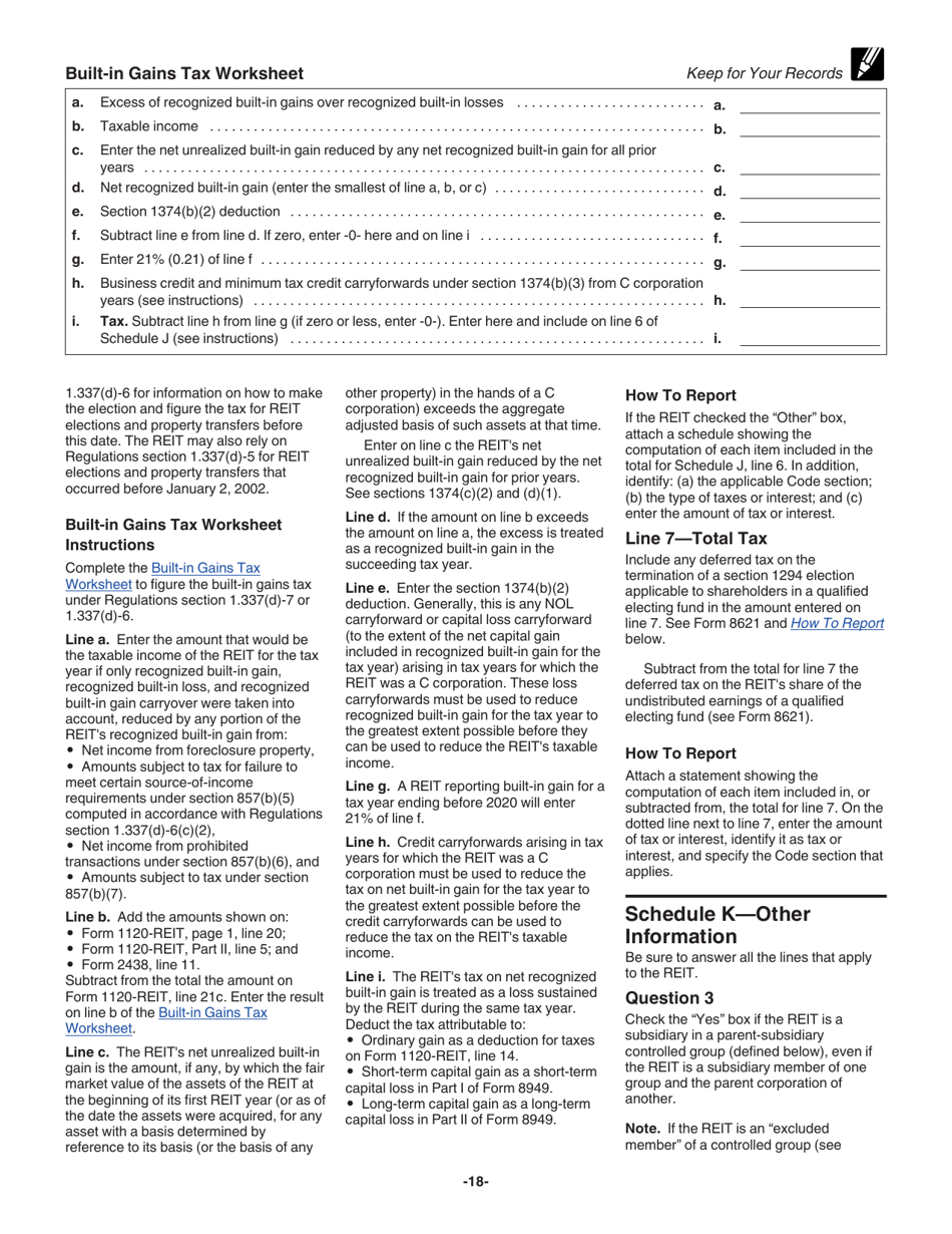 Instructions for IRS Form 1120-REIT U.S. Income Tax Return for Real Estate Investment Trusts, Page 18