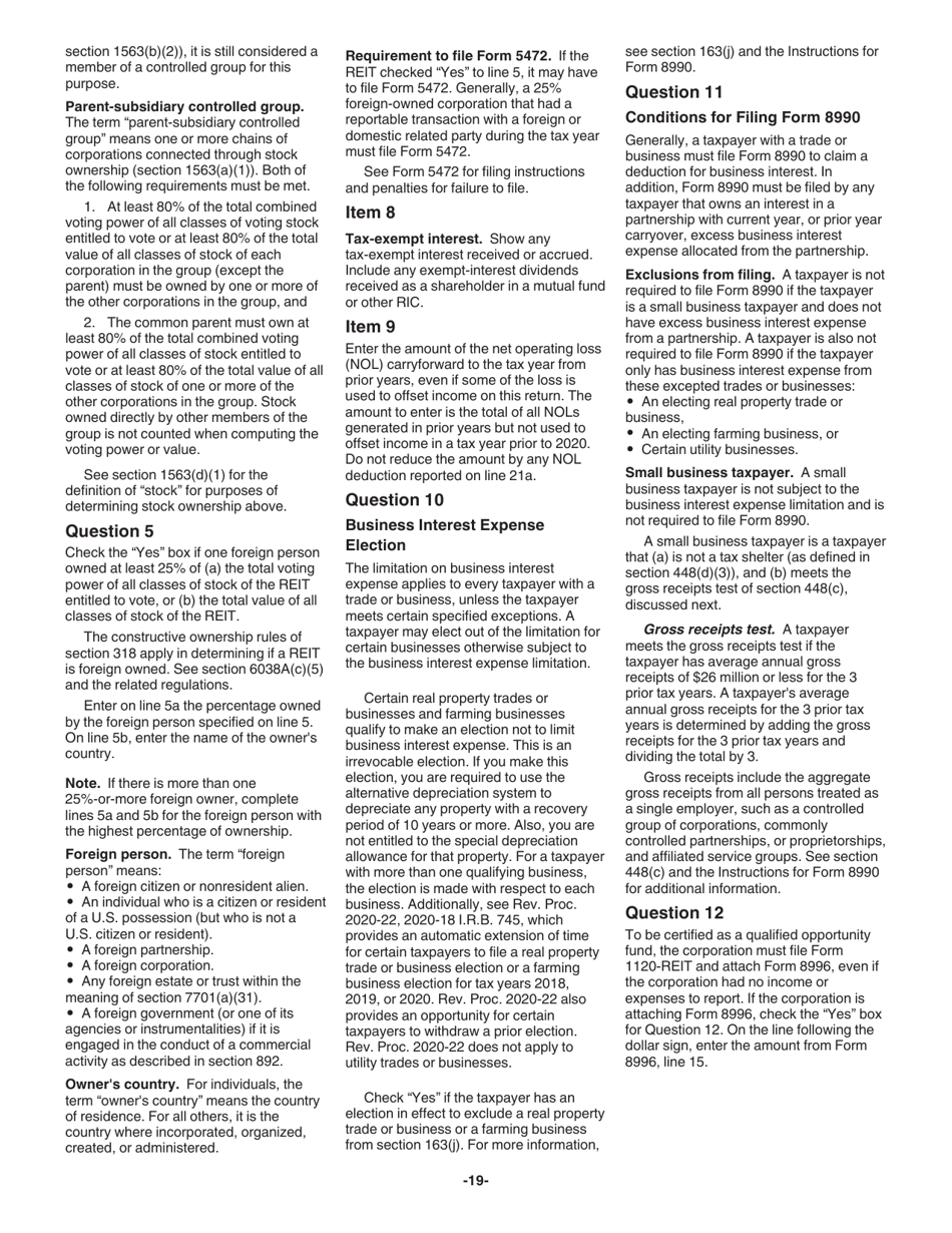 Instructions for IRS Form 1120-REIT U.S. Income Tax Return for Real Estate Investment Trusts, Page 19