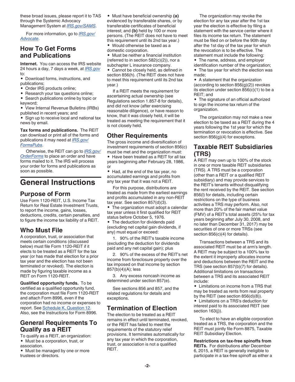 Instructions for IRS Form 1120-REIT U.S. Income Tax Return for Real Estate Investment Trusts, Page 2