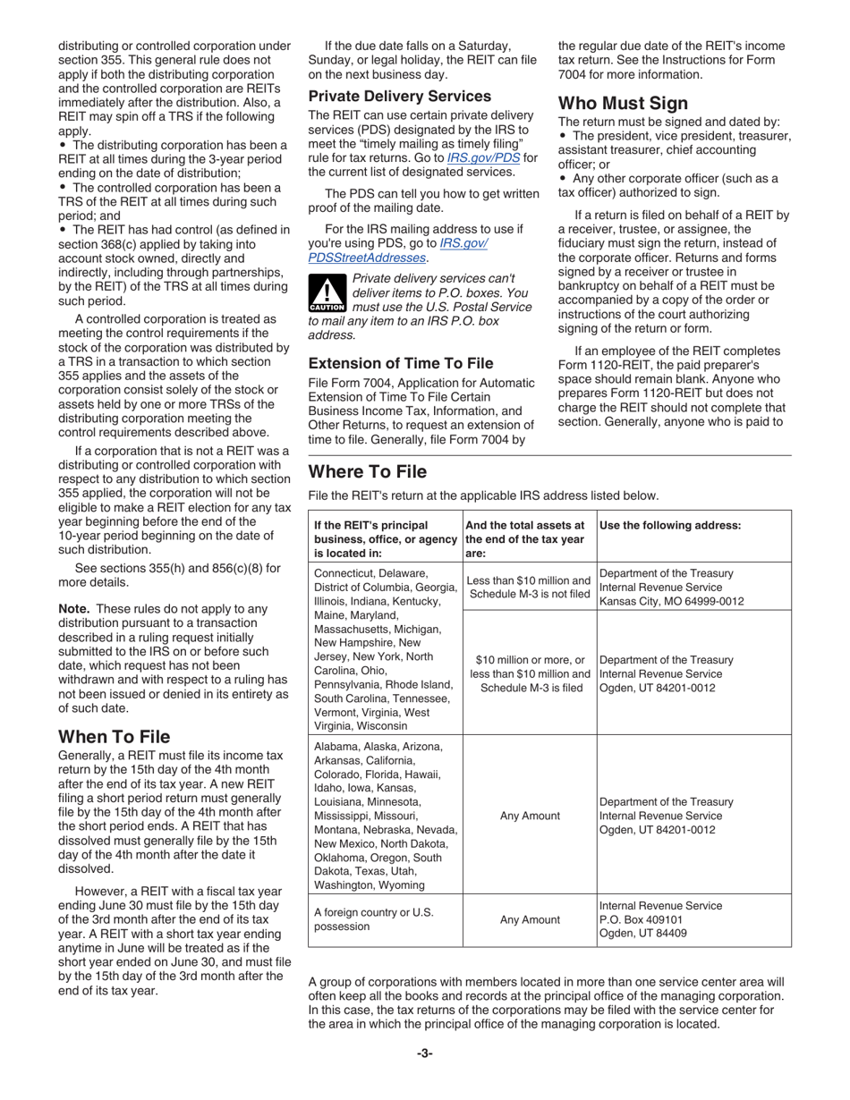 Instructions for IRS Form 1120-REIT U.S. Income Tax Return for Real Estate Investment Trusts, Page 3