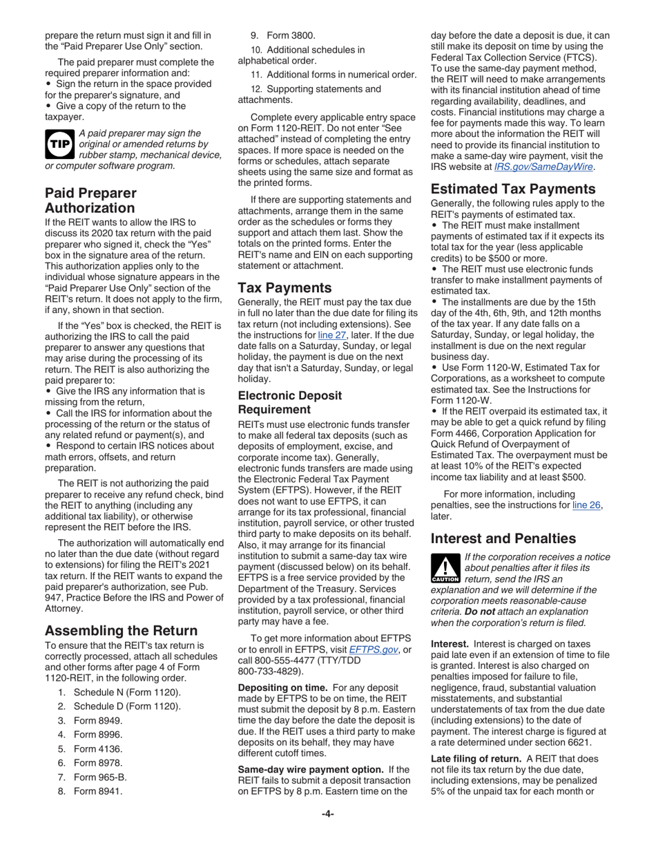 Instructions for IRS Form 1120-REIT U.S. Income Tax Return for Real Estate Investment Trusts, Page 4
