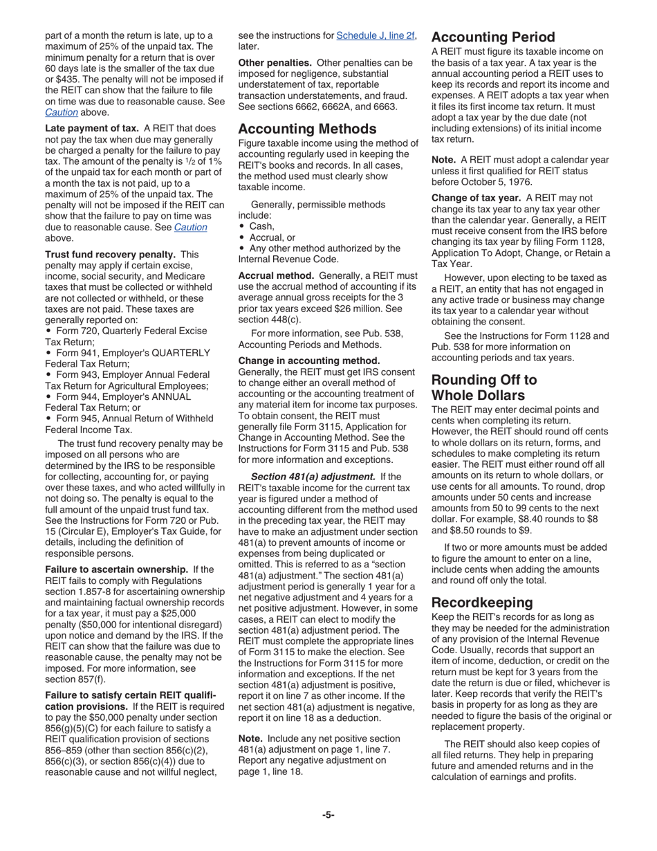Instructions for IRS Form 1120-REIT U.S. Income Tax Return for Real Estate Investment Trusts, Page 5
