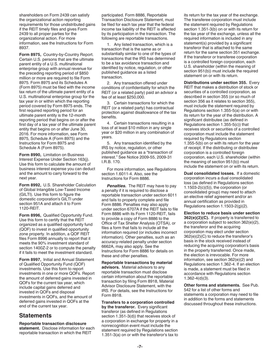 Instructions for IRS Form 1120-REIT U.S. Income Tax Return for Real Estate Investment Trusts, Page 7