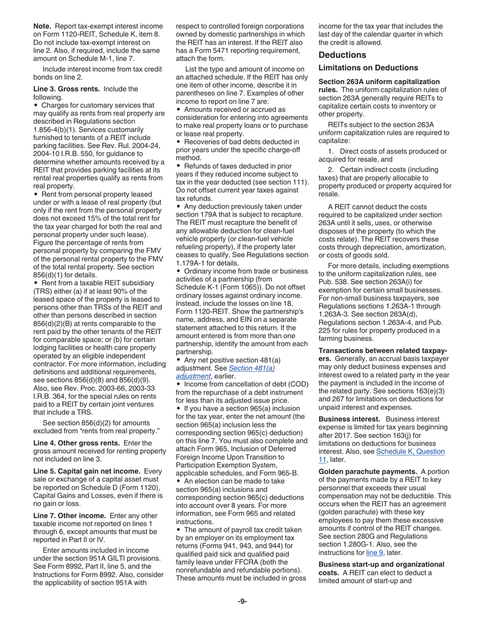 Instructions for IRS Form 1120-REIT U.S. Income Tax Return for Real Estate Investment Trusts, Page 9