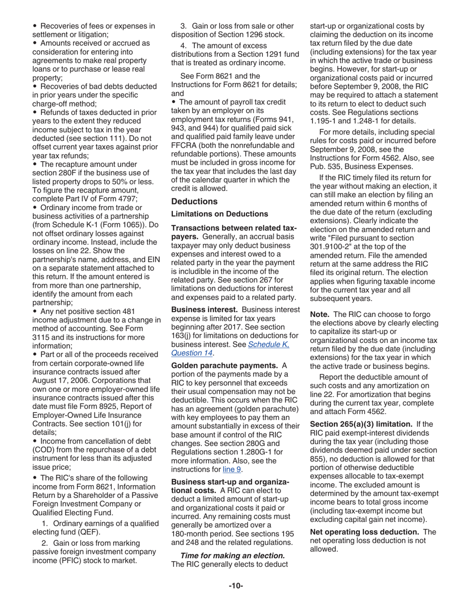 Instructions for IRS Form 1120-RIC U.S. Income Tax Return for Regulated Investment Companies, Page 10