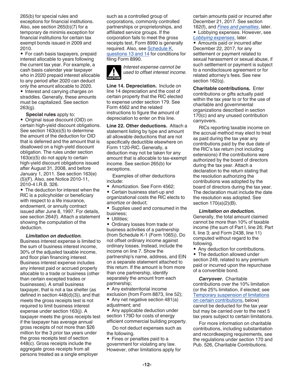 Instructions for IRS Form 1120-RIC U.S. Income Tax Return for Regulated Investment Companies, Page 12