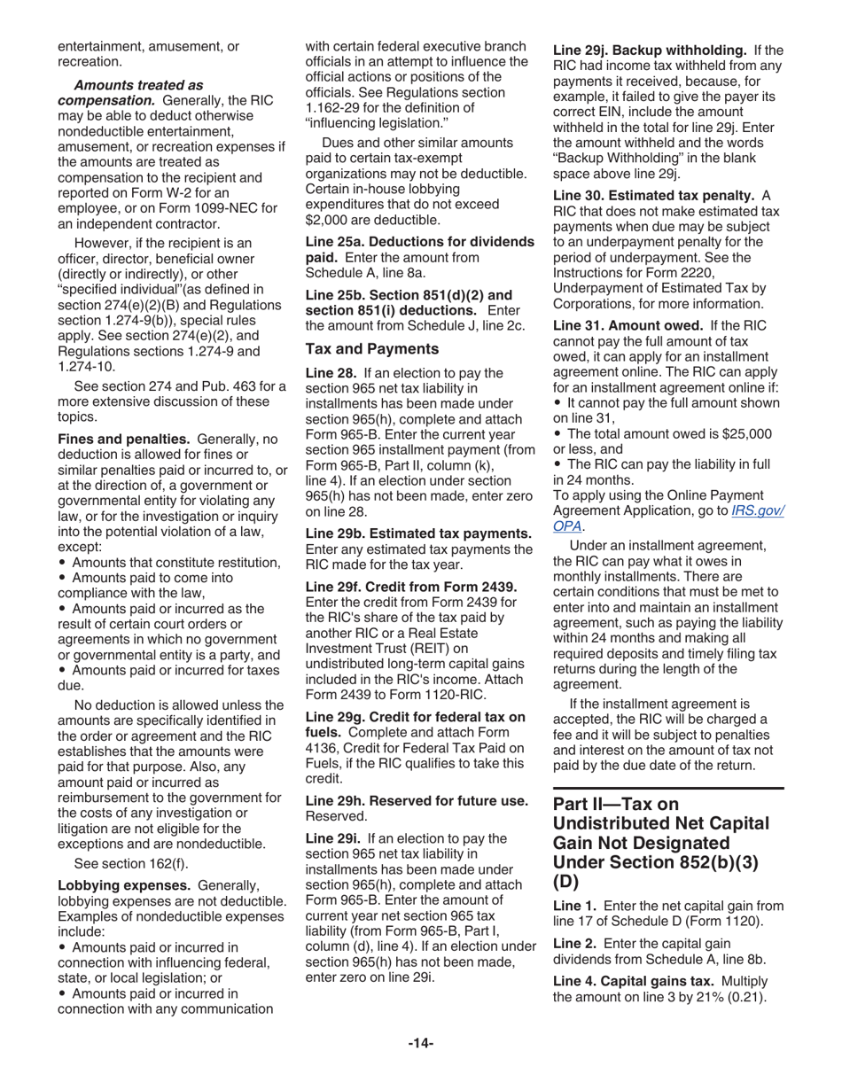 Instructions for IRS Form 1120-RIC U.S. Income Tax Return for Regulated Investment Companies, Page 14