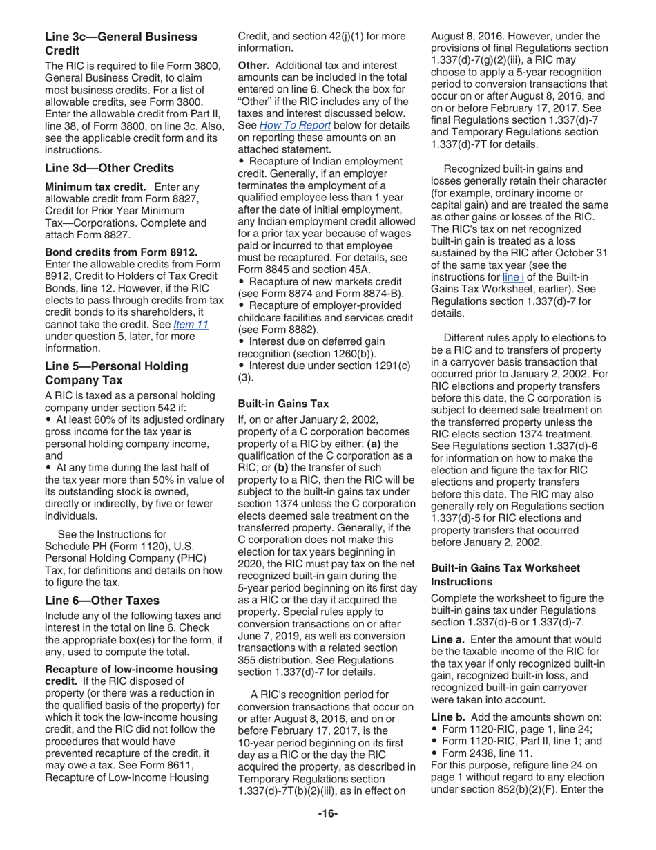 Instructions for IRS Form 1120-RIC U.S. Income Tax Return for Regulated Investment Companies, Page 16