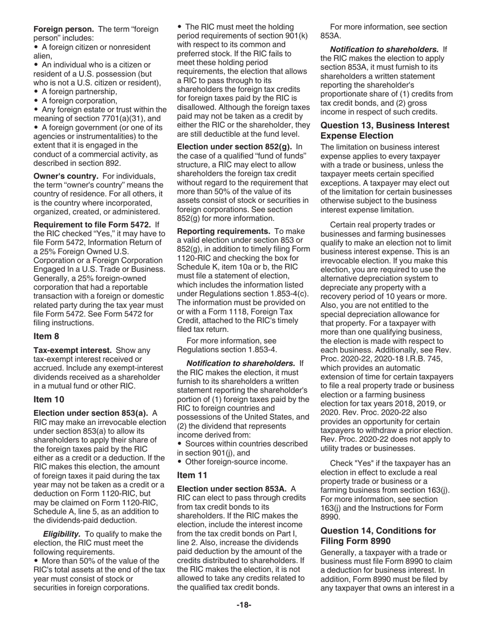 Instructions for IRS Form 1120-RIC U.S. Income Tax Return for Regulated Investment Companies, Page 18