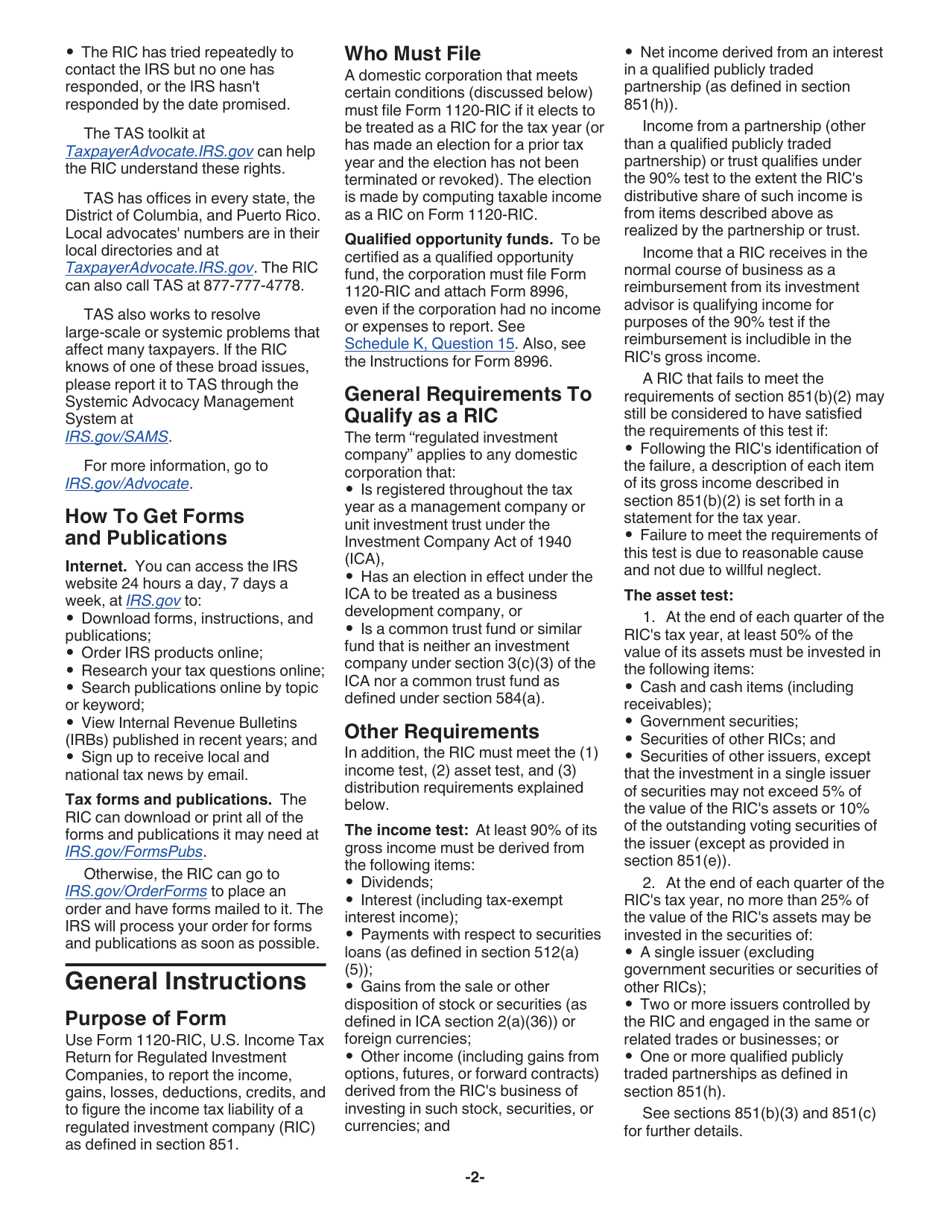 Instructions for IRS Form 1120-RIC U.S. Income Tax Return for Regulated Investment Companies, Page 2