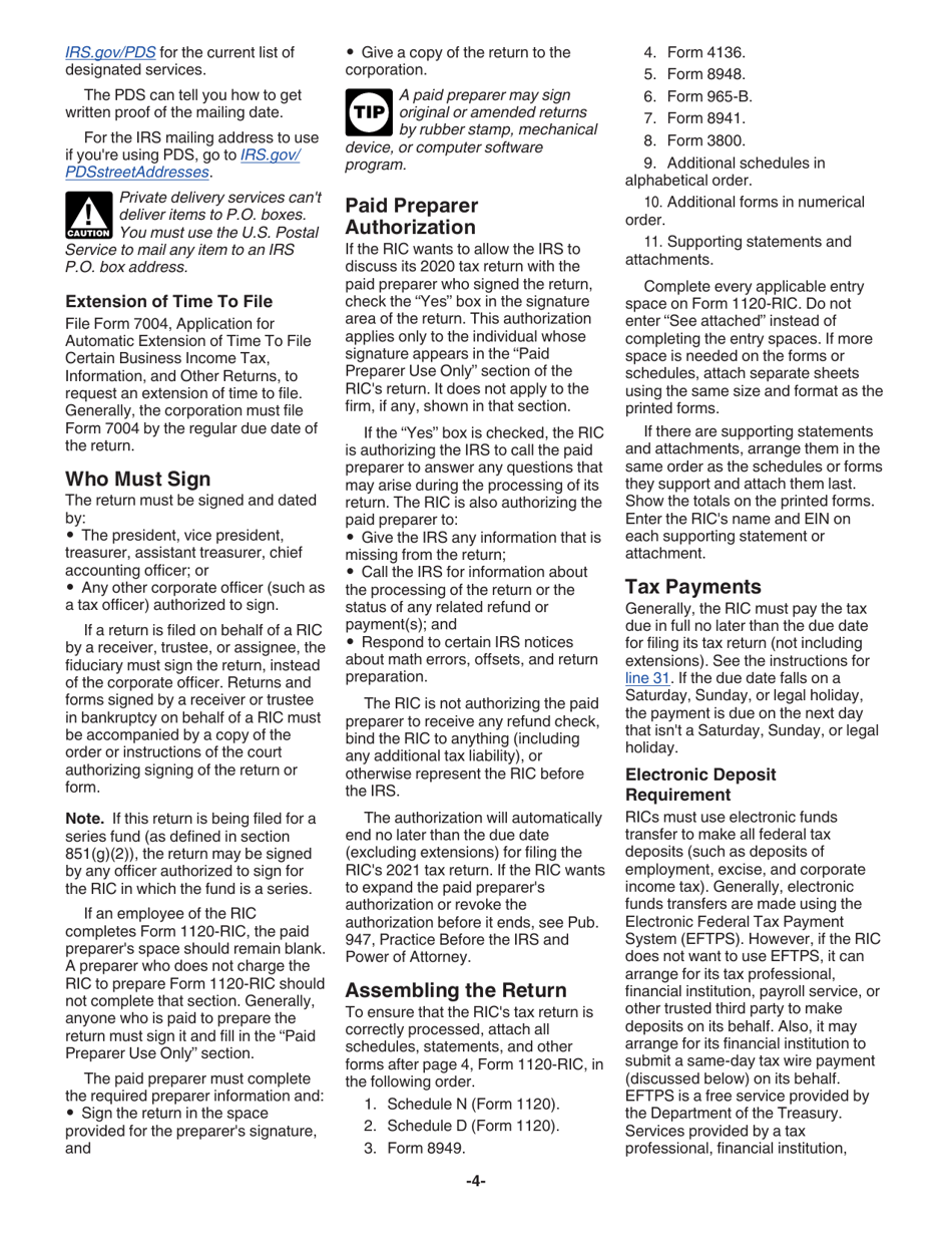 Instructions for IRS Form 1120-RIC U.S. Income Tax Return for Regulated Investment Companies, Page 4