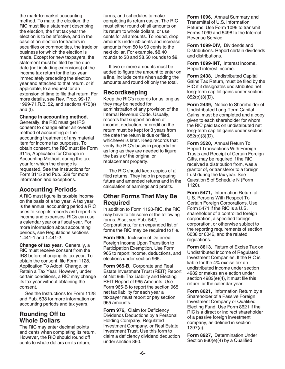 Instructions for IRS Form 1120-RIC U.S. Income Tax Return for Regulated Investment Companies, Page 6