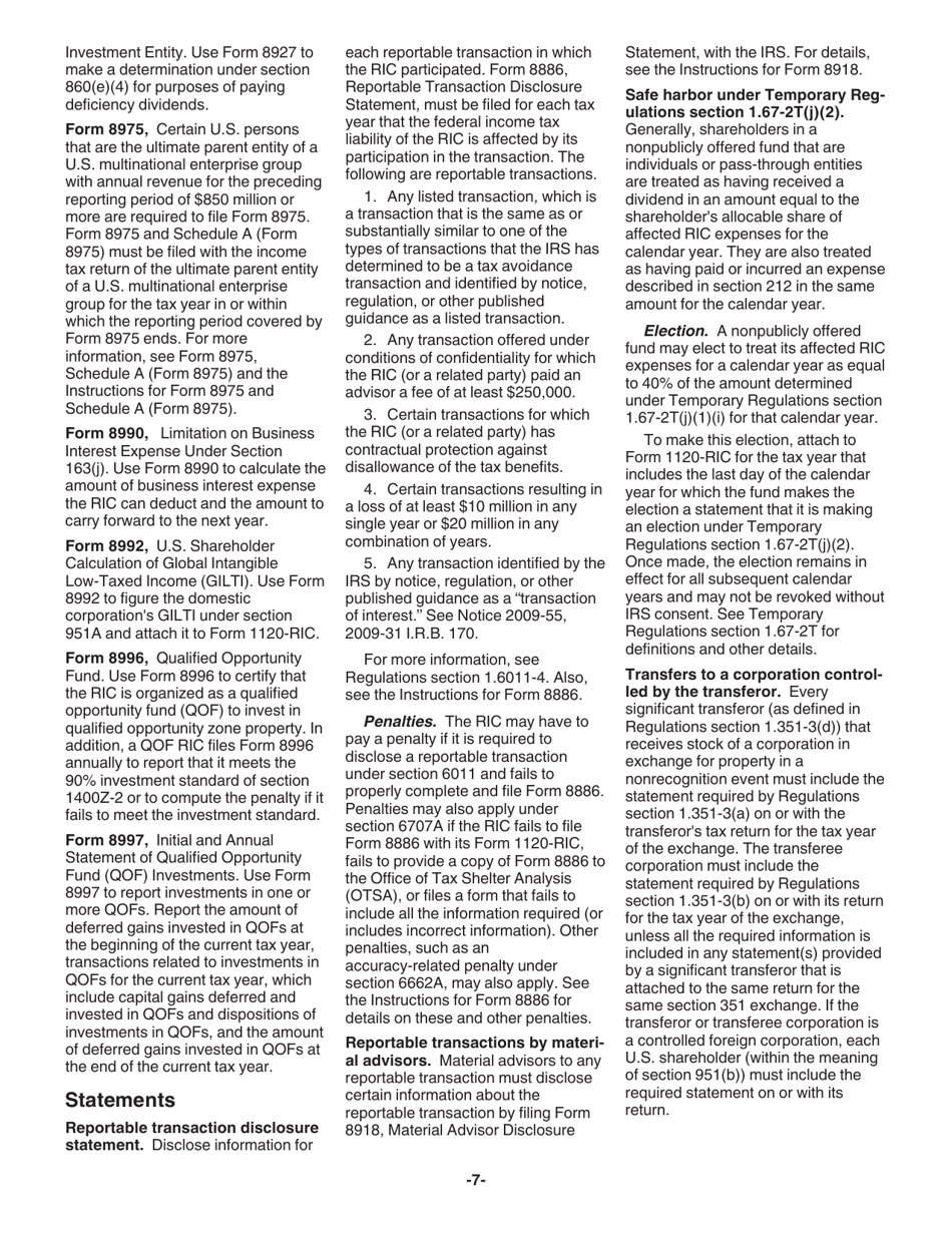 Instructions for IRS Form 1120-RIC U.S. Income Tax Return for Regulated Investment Companies, Page 7