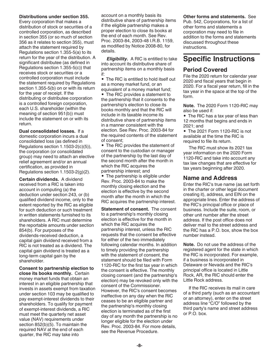 Instructions for IRS Form 1120-RIC U.S. Income Tax Return for Regulated Investment Companies, Page 8