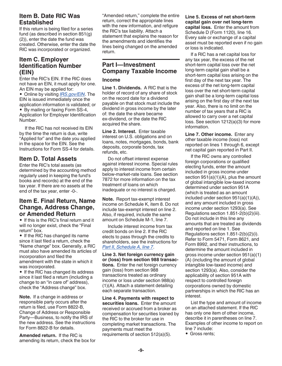 Instructions for IRS Form 1120-RIC U.S. Income Tax Return for Regulated Investment Companies, Page 9