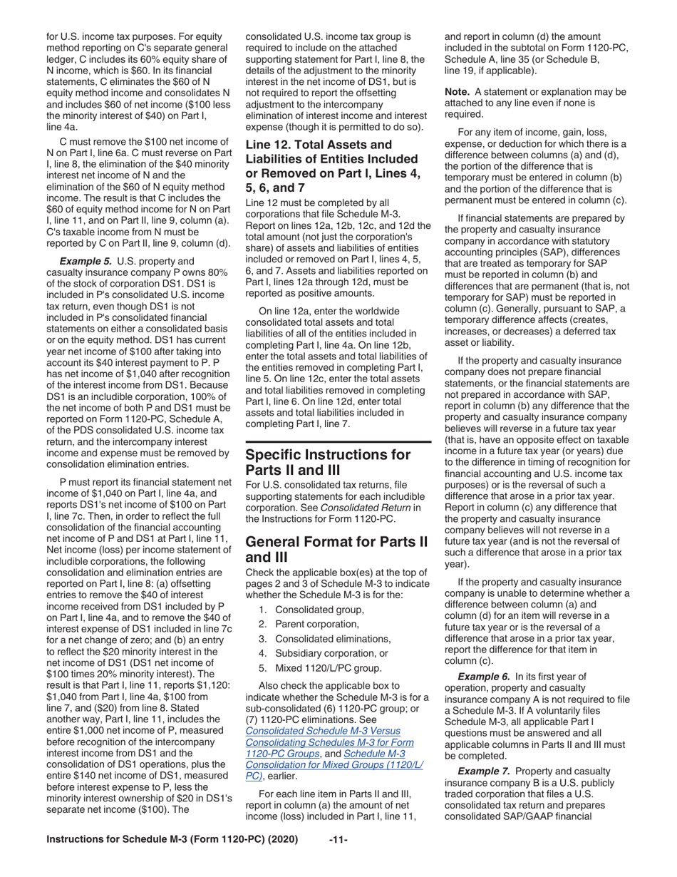 Instructions for IRS Form 1120-PC Schedule M-3 Net Income (Loss) Reconciliation for U.S. Property and Casualty Insurance Companies With Total Assets of $10 Million or More, Page 11