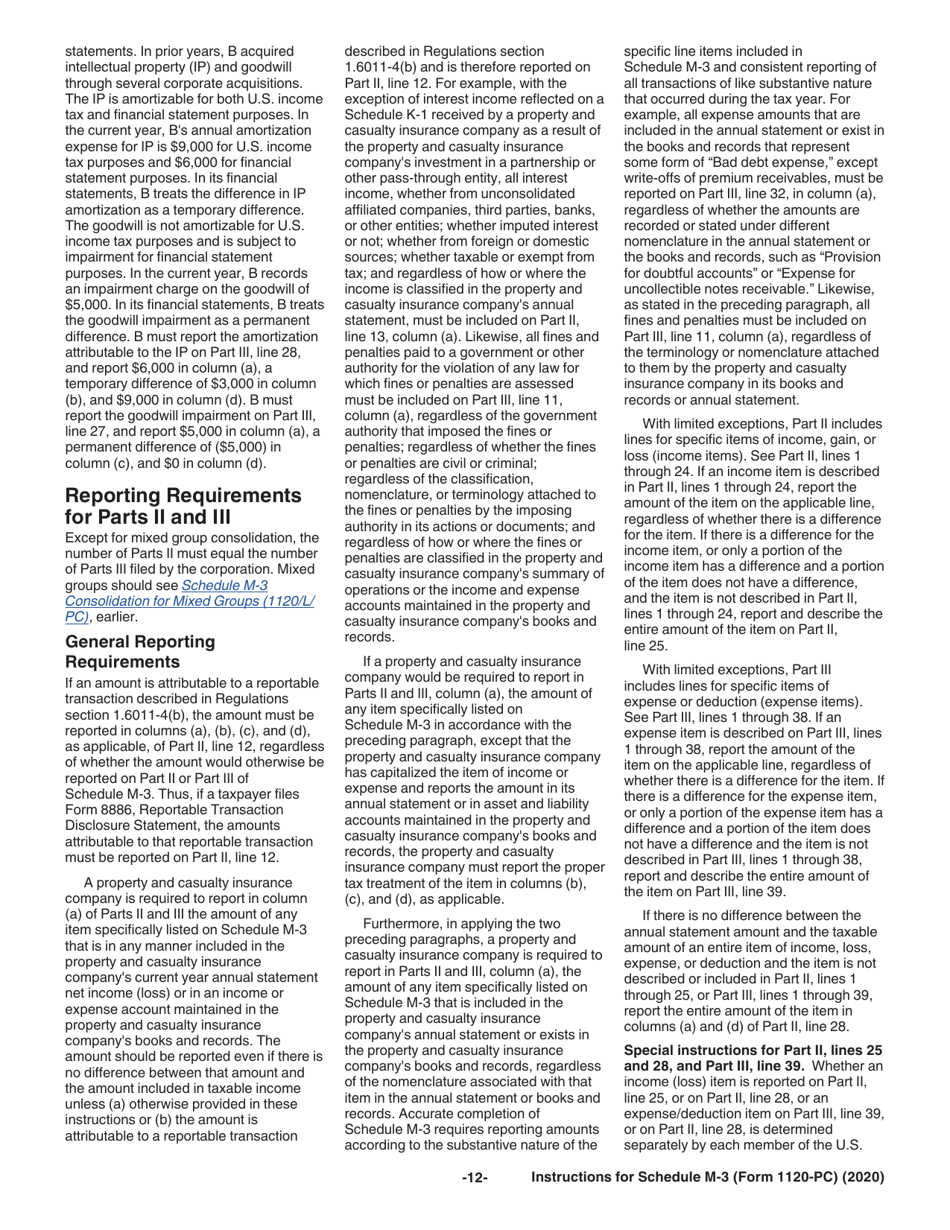 Instructions for IRS Form 1120-PC Schedule M-3 Net Income (Loss) Reconciliation for U.S. Property and Casualty Insurance Companies With Total Assets of $10 Million or More, Page 12