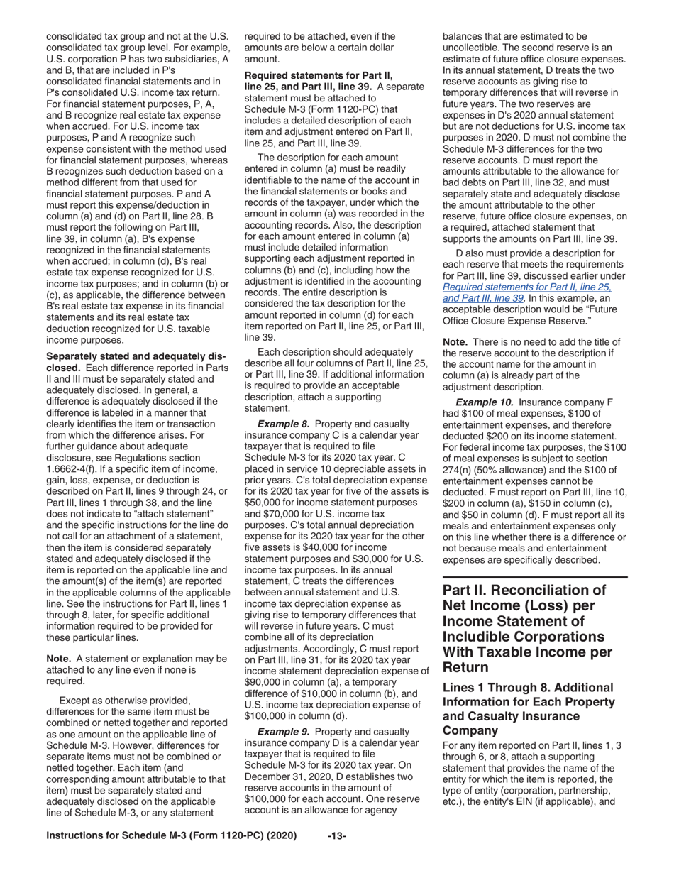 Instructions for IRS Form 1120-PC Schedule M-3 Net Income (Loss) Reconciliation for U.S. Property and Casualty Insurance Companies With Total Assets of $10 Million or More, Page 13