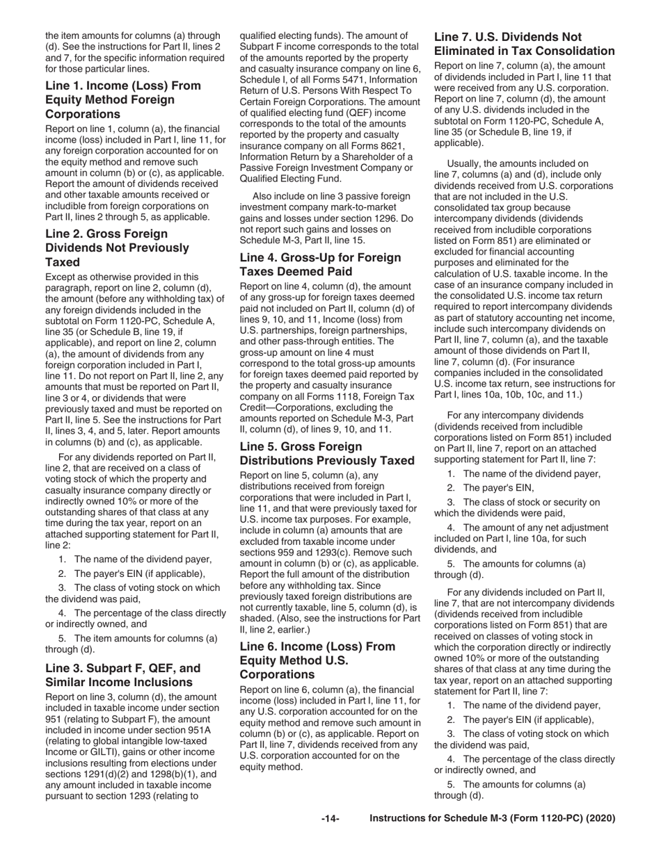 Instructions for IRS Form 1120-PC Schedule M-3 Net Income (Loss) Reconciliation for U.S. Property and Casualty Insurance Companies With Total Assets of $10 Million or More, Page 14