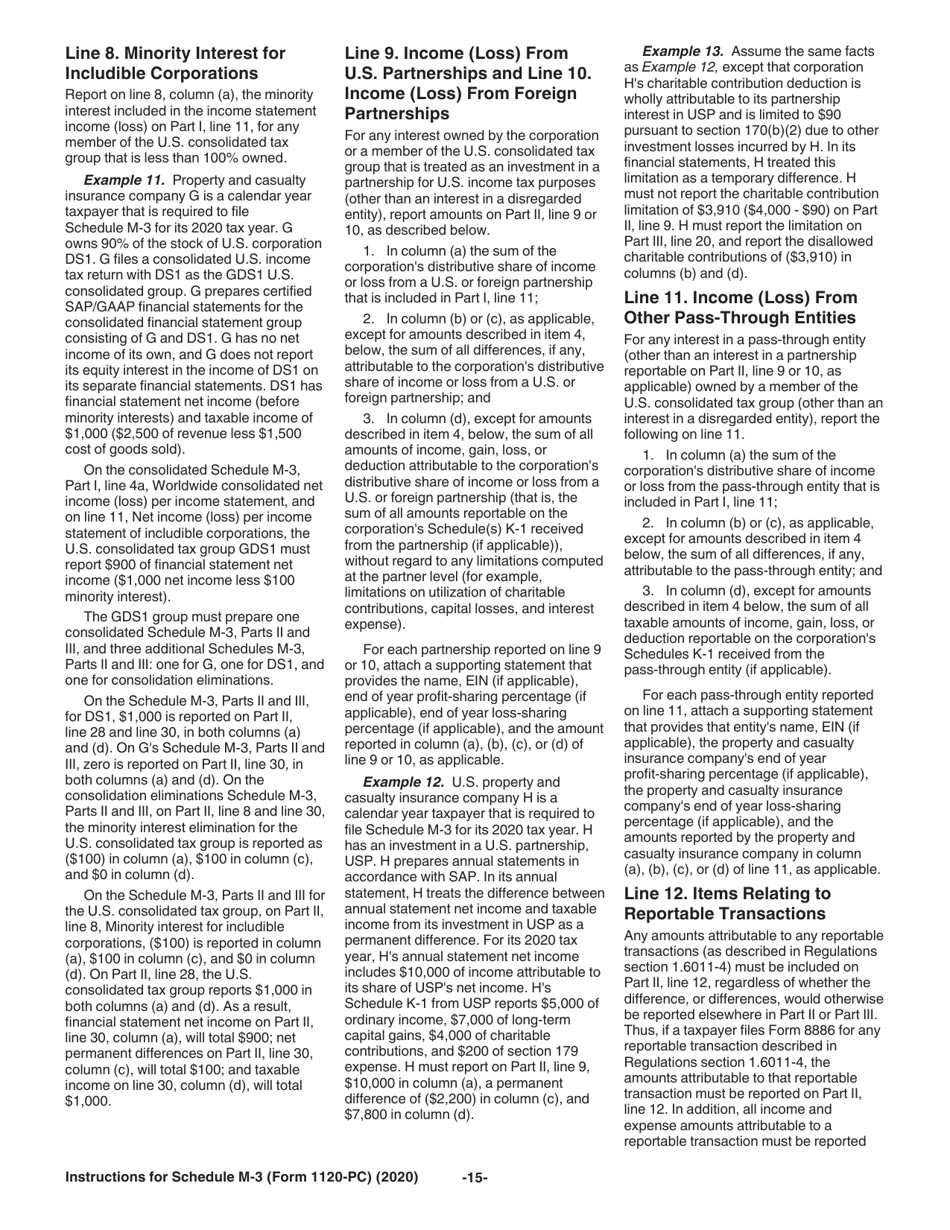 Instructions for IRS Form 1120-PC Schedule M-3 Net Income (Loss) Reconciliation for U.S. Property and Casualty Insurance Companies With Total Assets of $10 Million or More, Page 15