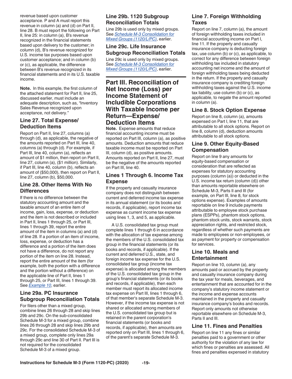 Instructions for IRS Form 1120-PC Schedule M-3 Net Income (Loss) Reconciliation for U.S. Property and Casualty Insurance Companies With Total Assets of $10 Million or More, Page 19