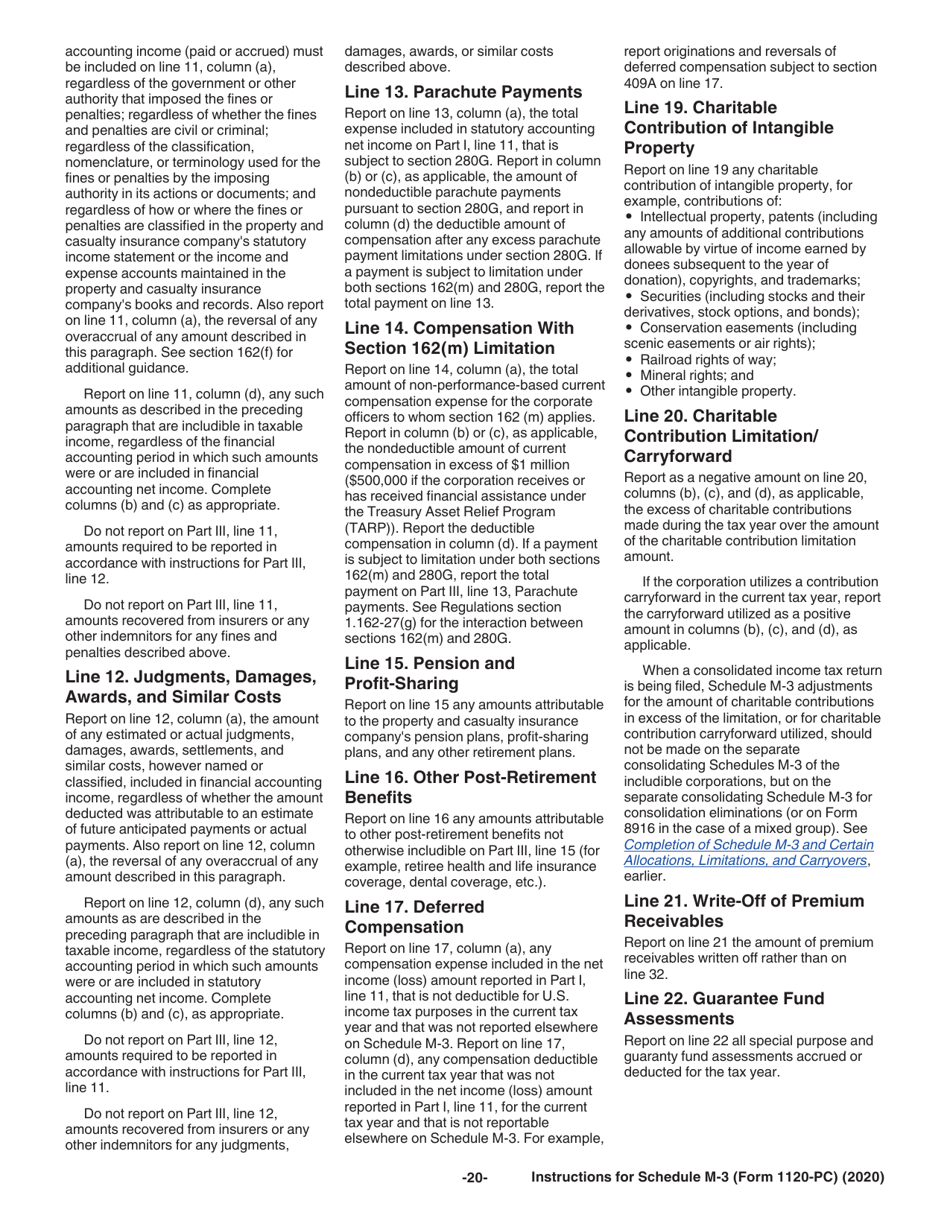 Instructions for IRS Form 1120-PC Schedule M-3 Net Income (Loss) Reconciliation for U.S. Property and Casualty Insurance Companies With Total Assets of $10 Million or More, Page 20