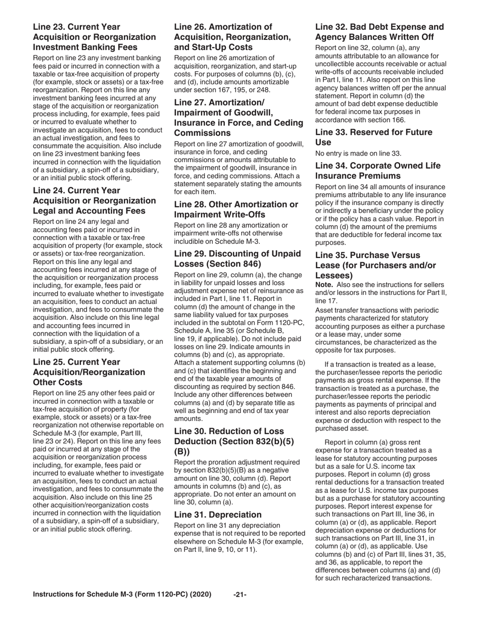 Instructions for IRS Form 1120-PC Schedule M-3 Net Income (Loss) Reconciliation for U.S. Property and Casualty Insurance Companies With Total Assets of $10 Million or More, Page 21