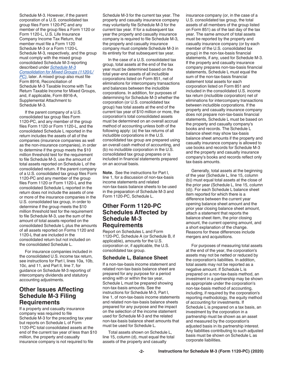 Instructions for IRS Form 1120-PC Schedule M-3 Net Income (Loss) Reconciliation for U.S. Property and Casualty Insurance Companies With Total Assets of $10 Million or More, Page 2
