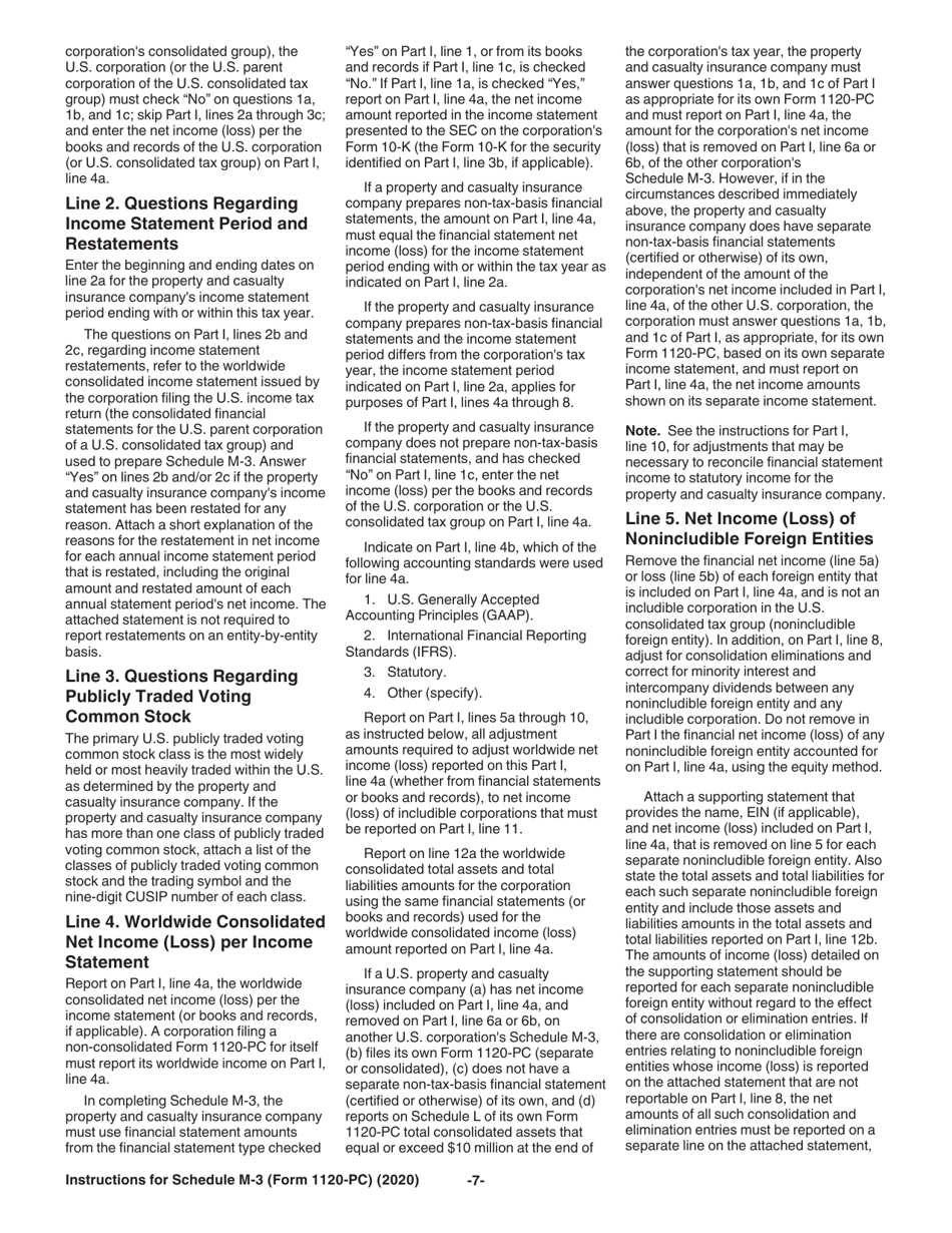 Instructions for IRS Form 1120-PC Schedule M-3 Net Income (Loss) Reconciliation for U.S. Property and Casualty Insurance Companies With Total Assets of $10 Million or More, Page 7