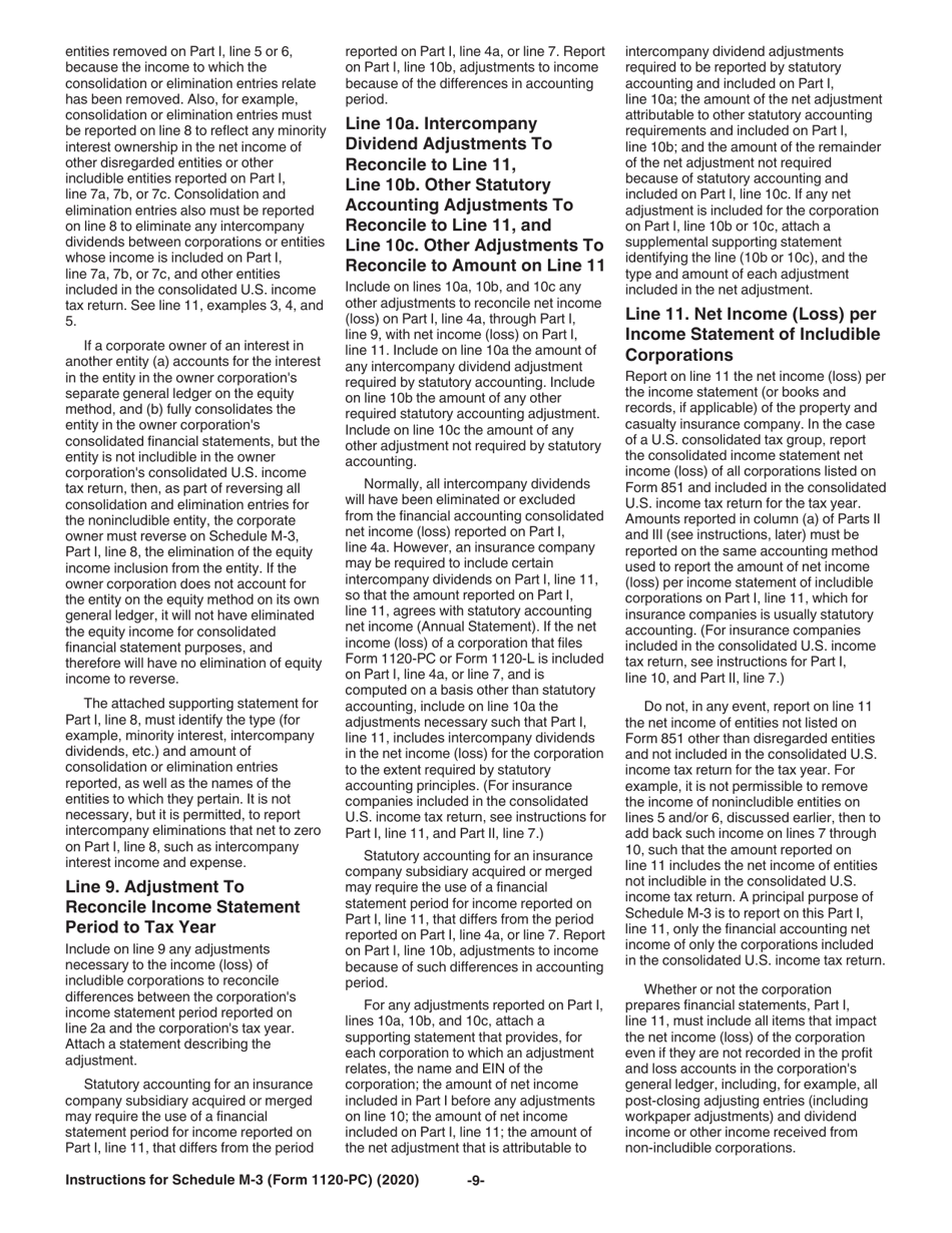 Instructions for IRS Form 1120-PC Schedule M-3 Net Income (Loss) Reconciliation for U.S. Property and Casualty Insurance Companies With Total Assets of $10 Million or More, Page 9